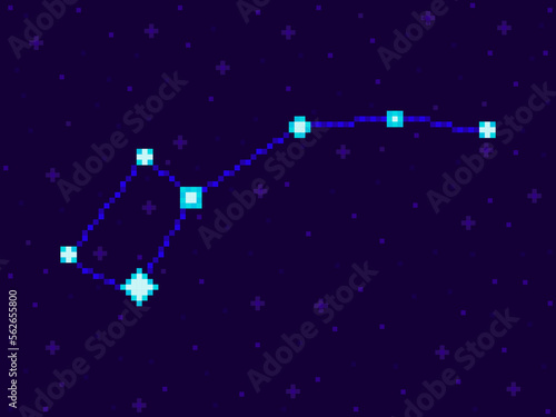 Ursa minor constellation in pixel art style. 8-bit stars in the night sky in retro video game style. Cluster of stars and galaxies. Design for applications, banners and posters. Vector illustration
