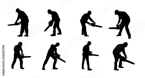 Worker Using a Chainsaw Silhouette Set