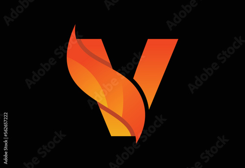 Initial V monogram letter with a swoosh or flame. Fire flames or swoosh design vector illustration
