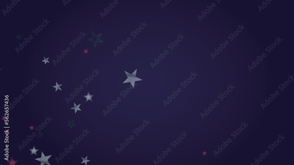 Vector Magical Glowing Background with Silver and Purple Falling Stars on Black. Christmass and New Year Poster. Glittery Confetti Frame. Sparkle Star Night Banner Design.