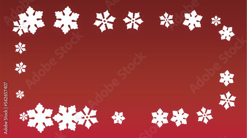 Christmas  Vector Background with Falling Snowflakes. Isolated on Red Background. Realistic Snow Sparkle Pattern. Snowfall Overlay Print. Winter Sky. Papercut Snowflakes.