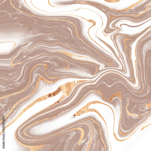 Liquid brown marble design abstract painting background with gold splash texture.