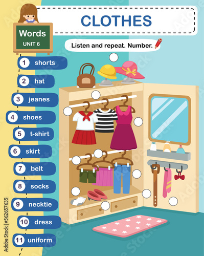 education vocabulary clothes vector illustration