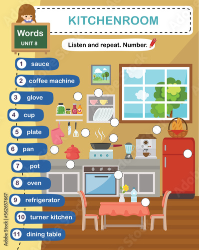 education vocabulary kitchenroom vector illustration