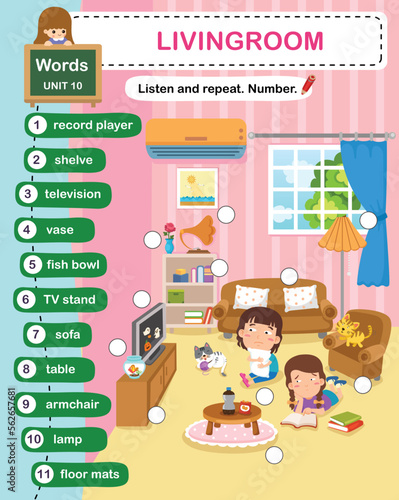 education vocabulary living room vector illustration