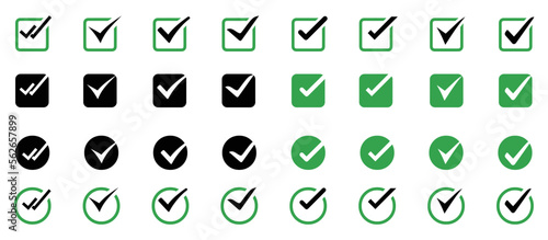 Check mark green icons set.