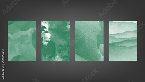 Set of green vector watercolor backgrounds for poster, brochure or flyer, Bundle of watercolor posters, flyers or cards. Banner template.