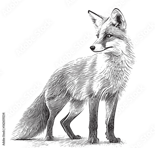 Wild fox animal hand drawn sketch Vector illustration