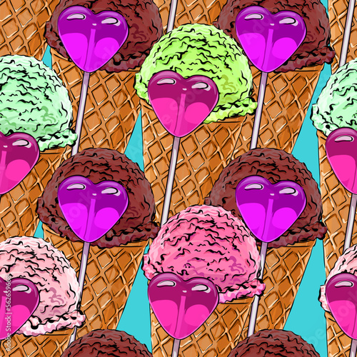 Vector seamless pattern. Ice cream, lollipop