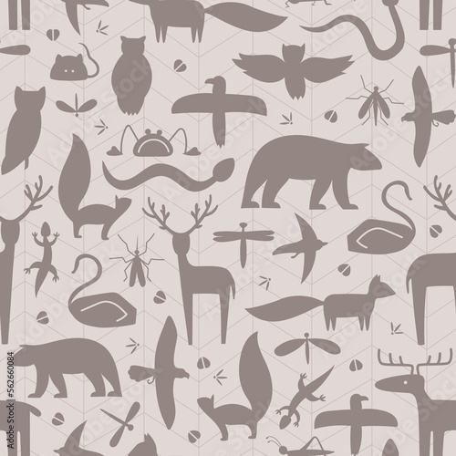 Brown shape of wild forester animals vector seamless pattern. Can use for fabric, web background