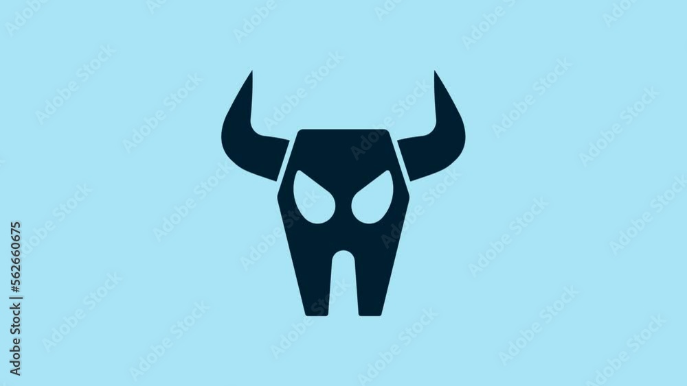 Blue Buffalo skull icon isolated on blue background. 4K Video motion graphic animation Blue Buffalo skull icon isolated on blue background. 4K Video motion graphic animation