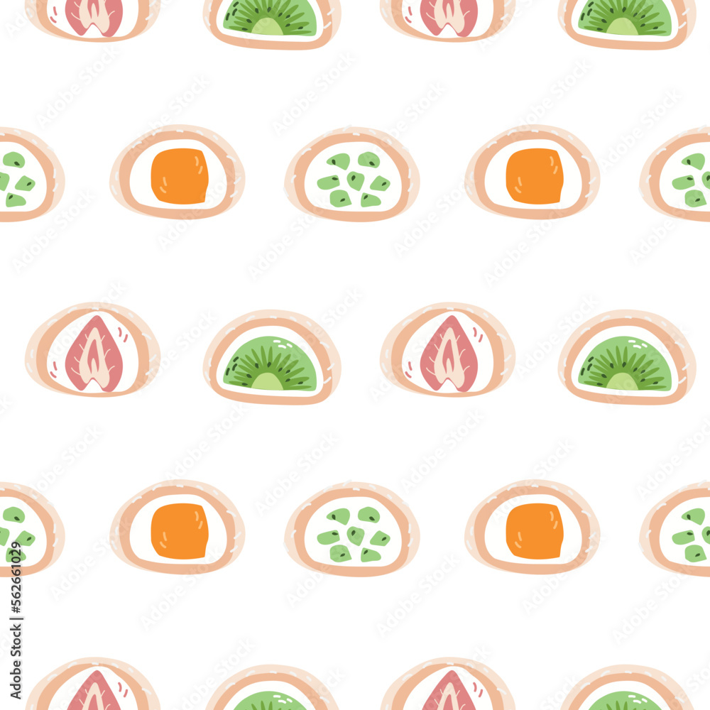 Seamless Pattern of Daifuku mochi Sweets on a white background. Vector illustration for decoration, postcards, print Seamless Pattern of Daifuku mochi Sweets on a white background. Vector illustration for decoration, postcards, print