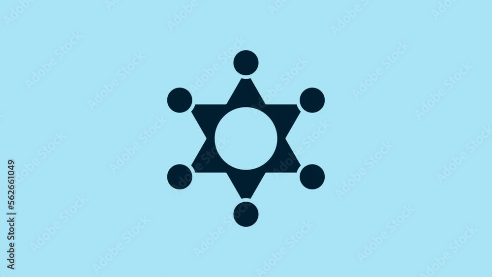 Blue Hexagram sheriff icon isolated on blue background. Police badge icon. 4K Video motion graphic animation Blue Hexagram sheriff icon isolated on blue background. Police badge icon. 4K Video motion graphic animation