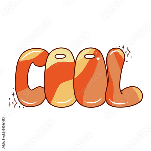 Handwritten word Cool. Groovy lettering. Hippie and boho style.