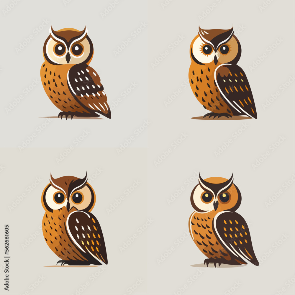 Fototapeta premium 4 variants of the owl logo. Logo vector illustration
