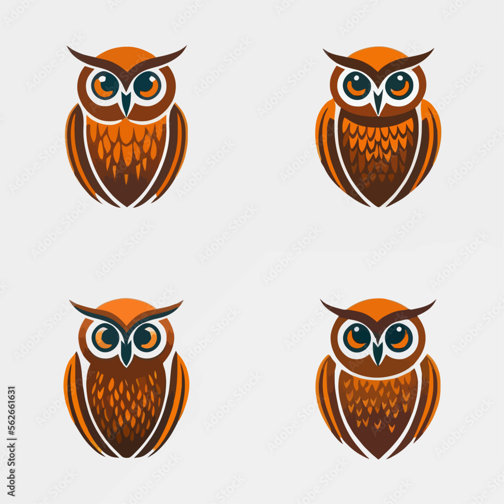 Naklejka premium 4 variants of the owl logo. Logo vector illustration