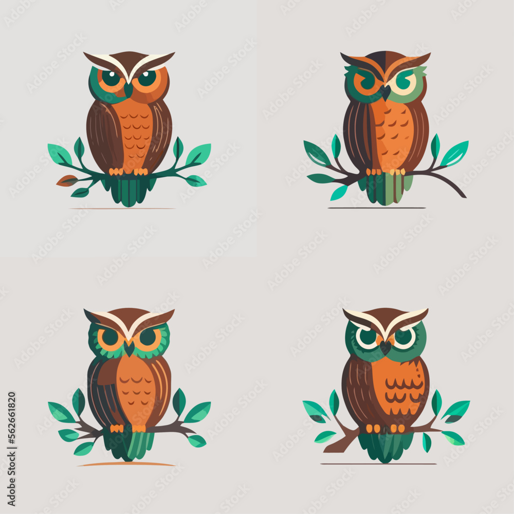 Fototapeta premium 4 variants of the owl logo. Logo vector illustration