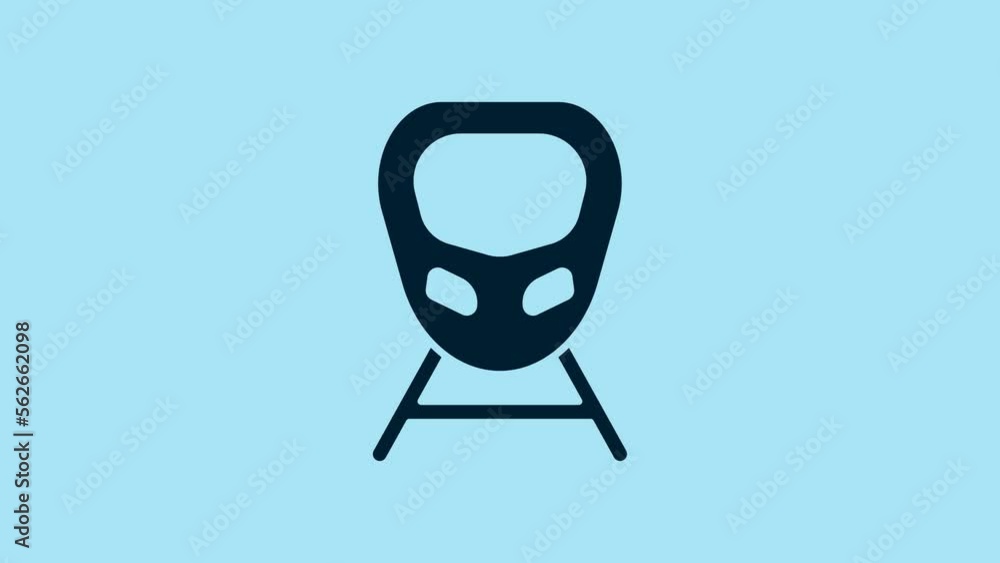 Blue High-speed train icon isolated on blue background. Railroad travel and railway tourism. Subway or metro streamlined fast train transport. 4K Video motion graphic animation Blue High-speed train icon isolated on blue background. Railroad travel and railway tourism. Subway or metro streamlined fast train transport. 4K Video motion graphic animation