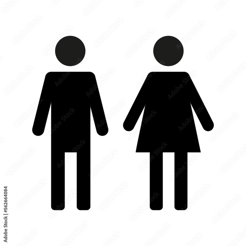 WC wayfinding vector illustration icons. Toilet male and female gender signs. Restroom signs for men, women and disabled people, isolated on white background.