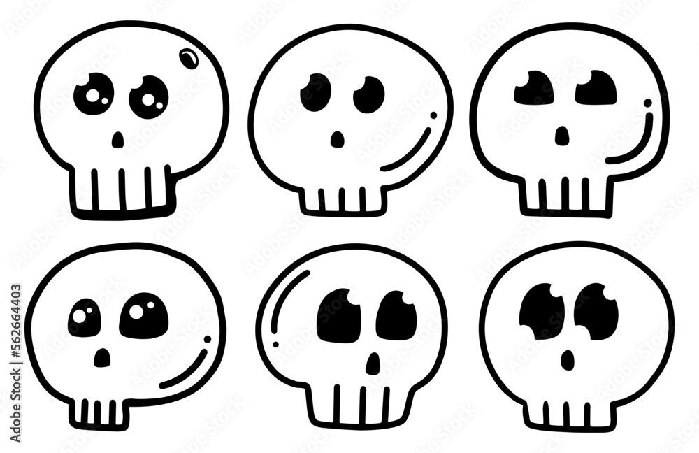 Cute skull face line art design vector bundle collection. Hand drawn character symbol. Cute skull face line art design vector bundle collection. Hand drawn character symbol.