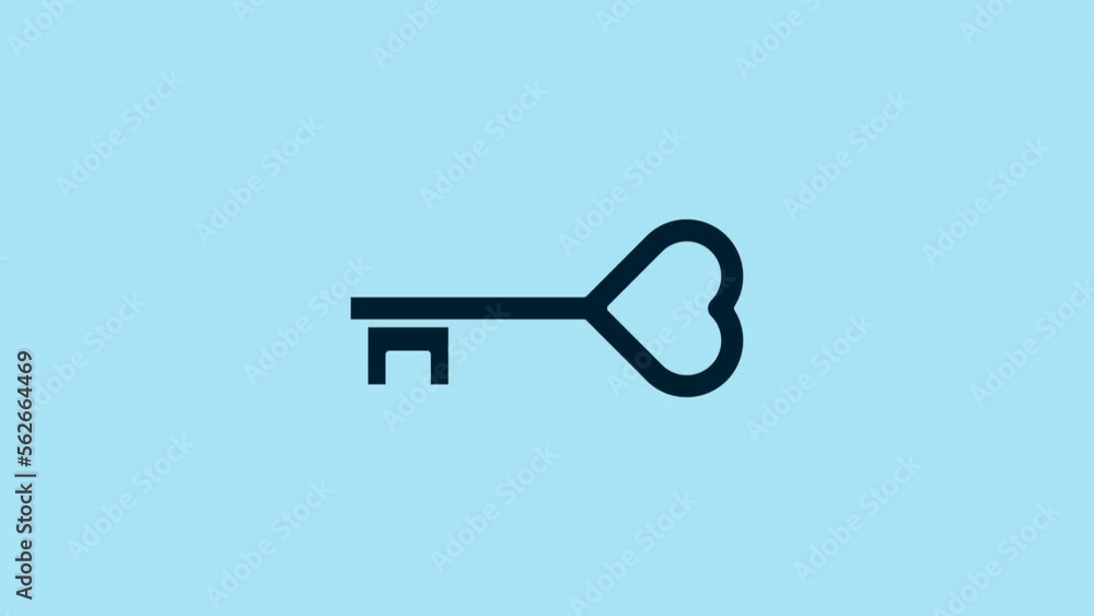 Blue Key in heart shape icon isolated on blue background. Valentines day. 4K Video motion graphic animation Blue Key in heart shape icon isolated on blue background. Valentines day. 4K Video motion graphic animation