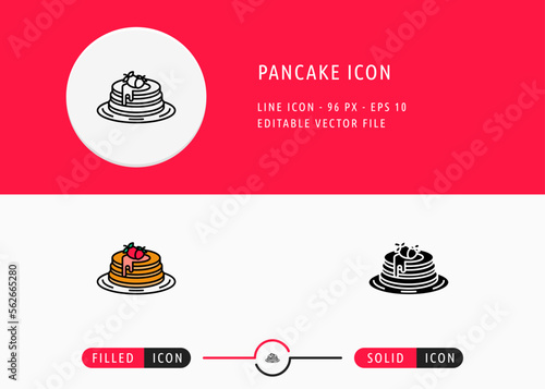 Pancake Icon Isolated on White Background. Brunch Food Dessert Thin Line Symbol Stock Vector Illustration For Mobile App And Web Design.