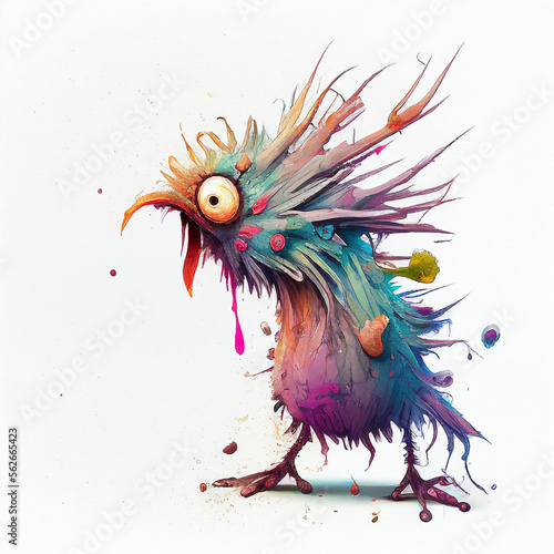 Avian Influenza Monster Virus Illustration, cartoon, water color painting effect, AI Art generated, Poultry disease issues