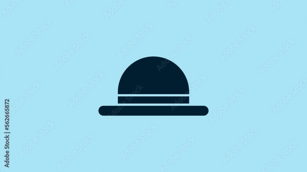 Blue Clown hat icon isolated on blue background. Bowler hat. 4K Video motion graphic animation Blue Clown hat icon isolated on blue background. Bowler hat. 4K Video motion graphic animation