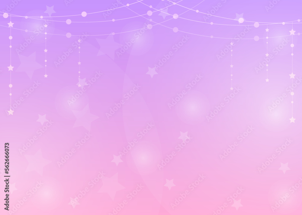Holographic illustration in pastel colors. Cute cartoon girly background. Bright multicolored sky with bokeh and star. Vector.