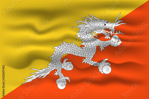 Waving flag of the country Bhutan. Vector illustration.