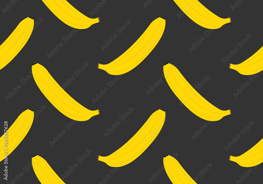 Banana seamless pattern or texture. Tropical fruit background. Vector illustration.