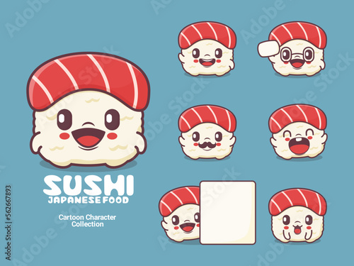 sushi cartoon character japanese food vector illustration