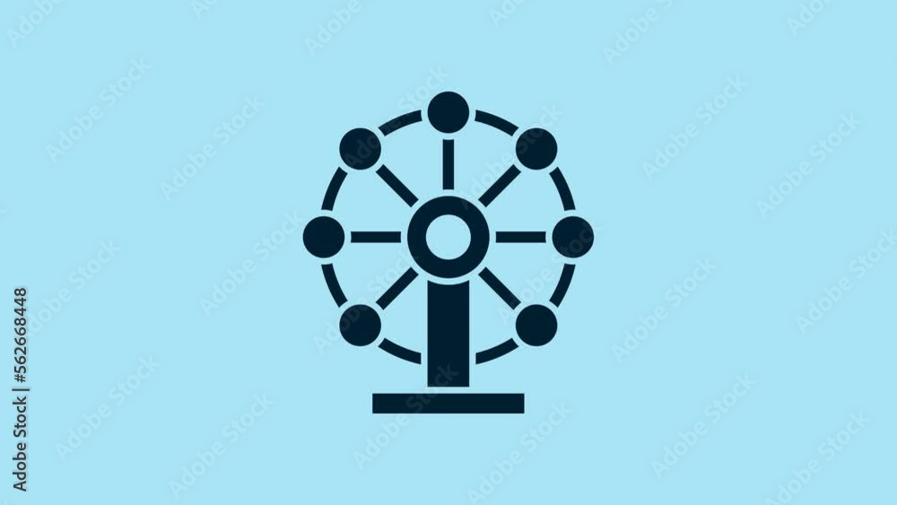Blue Ferris wheel icon isolated on blue background. Amusement park. Childrens entertainment playground, recreation park. 4K Video motion graphic animation Blue Ferris wheel icon isolated on blue background. Amusement park. Childrens entertainment playground, recreation park. 4K Video motion graphic animation