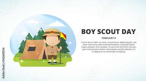 Boy scout day background with a scout boy in summer camp
