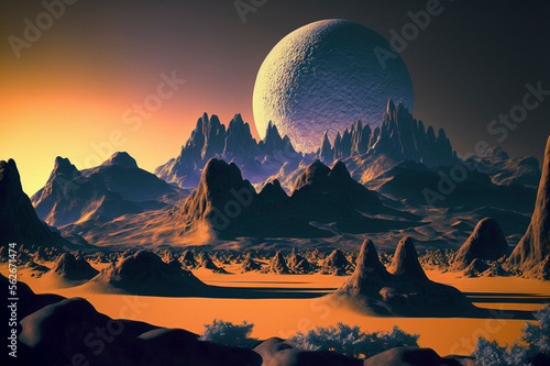 Beautiful multicolor landscape of an alien planet. Created with Generative AI technology.