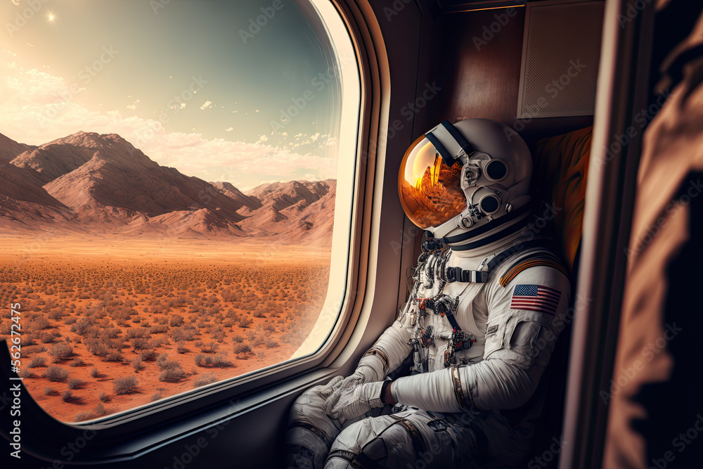 Generative AI illustration of an astronaut in a suit and space helmet ...
