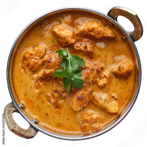 Fotografie, Obraz Indian butter chicken curry in balti dish top down view and isolated
