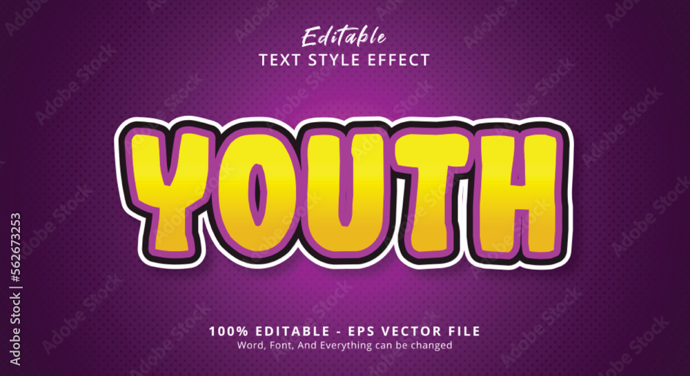 Obraz premium Editable text effect, Youth text on urban purple and yellow color combination style