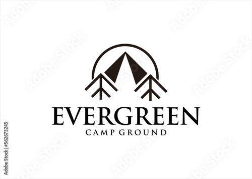 camping ground logo evergreen concept