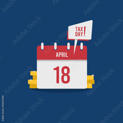 tax day poster with calendar as a reminder and bubble speech on dark blue background