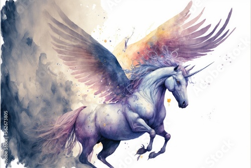 watercolor painting of a unicorn  Pegasus                          