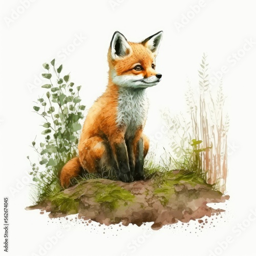 baby red fox in the grass, ai generated