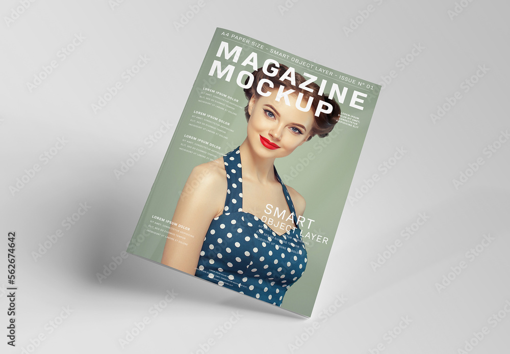 Magazine Cover Mockup Floating on White Background Stock Template ...