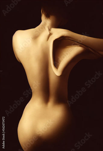 Mental illness concept of woman with distorted view of self twisted body © Martin