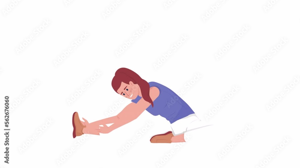 Animated girl stretching leg muscles. Flexibility. Full body flat ...