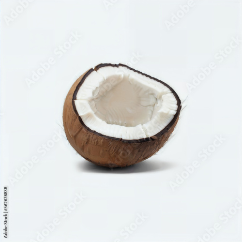 Coconut on white plain background Generative AI