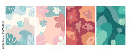 Set of four abstract vertical backgrounds with floral elements