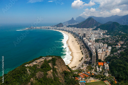 Aerial view of Copacabana beach and the beachfront hotels. Rio de Janeiro. Brasil.