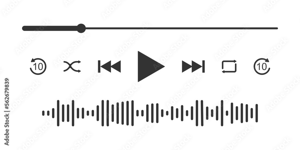 Video or music player interface with loading progress bar, equalizer ...