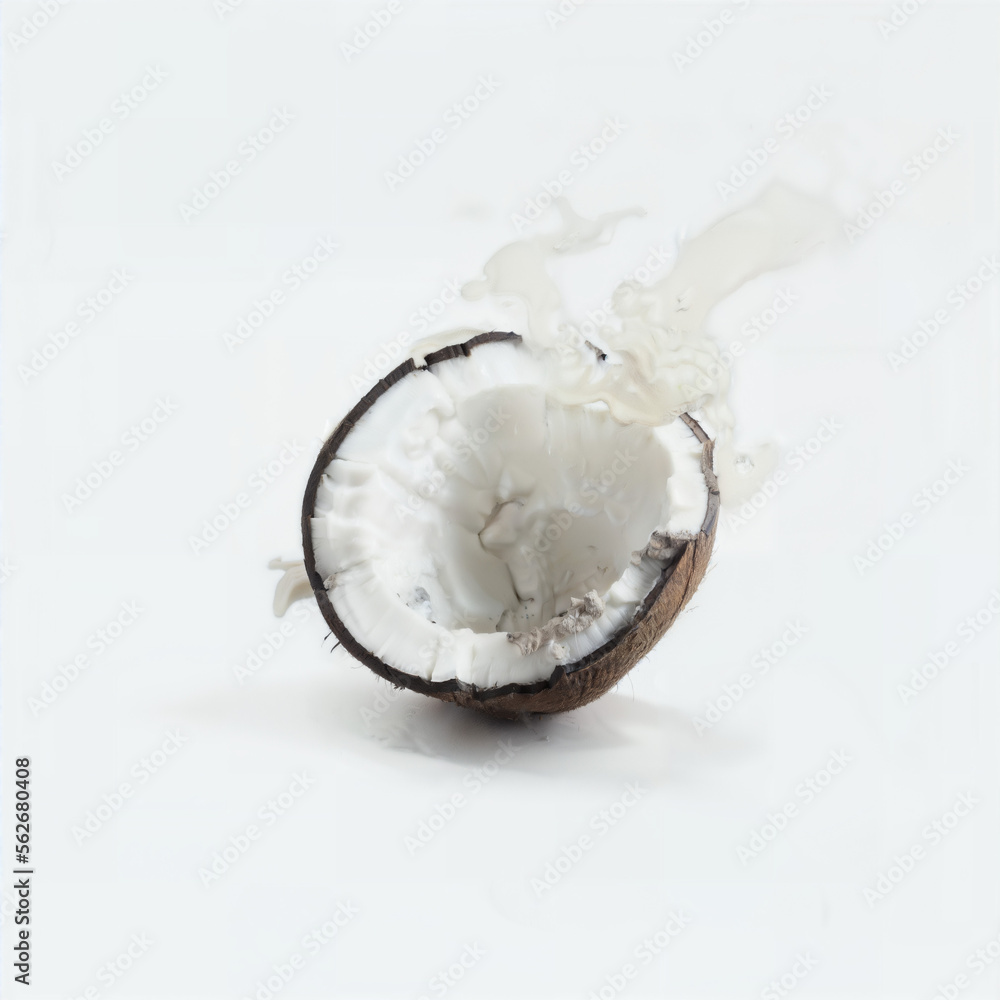 Coconut with smoke on white plain background Generative AI